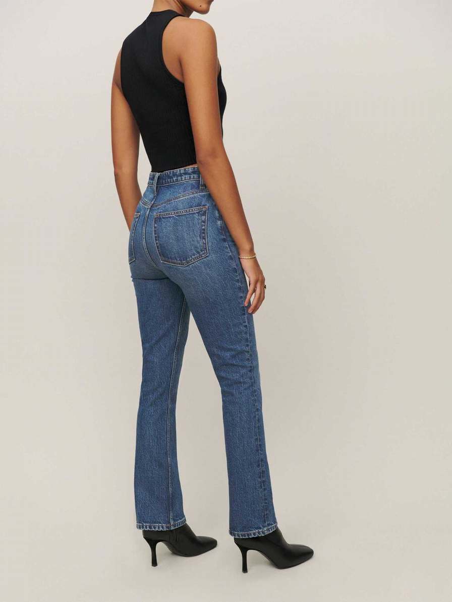 Women's Reformation Peyton High Rise Bootcut Cropped Jeans Blue | USA-3507462