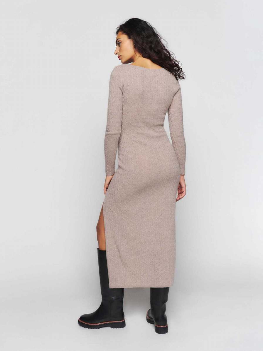 Women's Reformation Pompeo Cashmere Cable Dress Beige | USA-154327