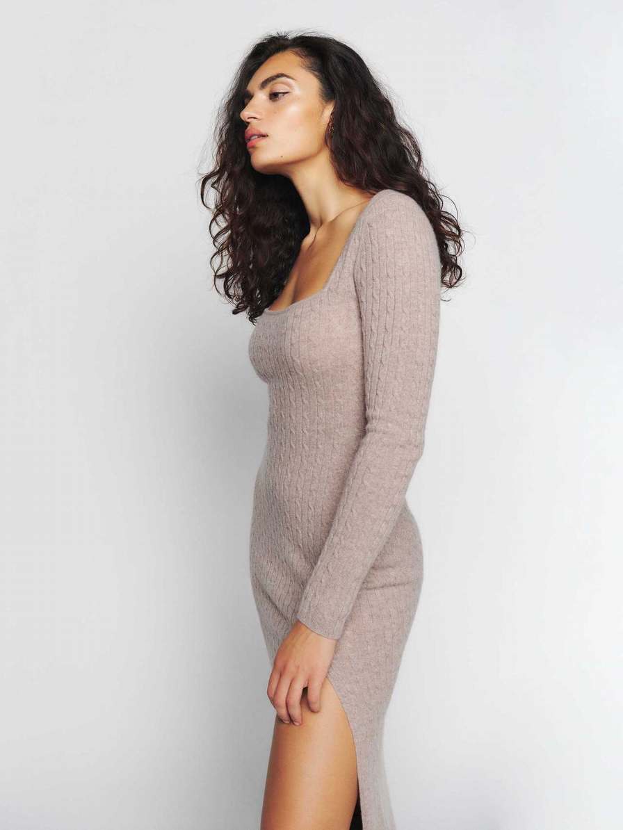 Women's Reformation Pompeo Cashmere Cable Dress Beige | USA-154327