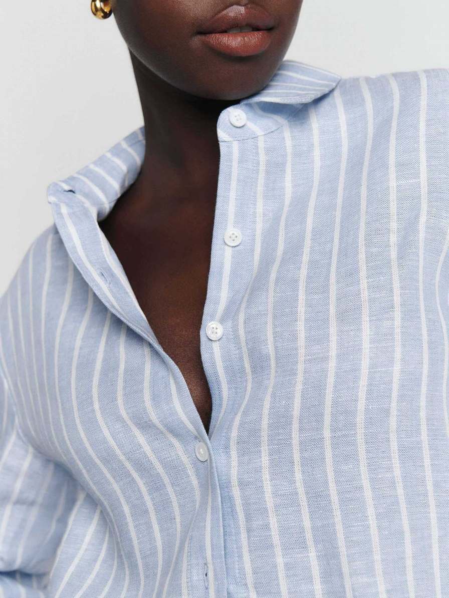 Women's Reformation Preston Linen Tops Stripes | USA-724058