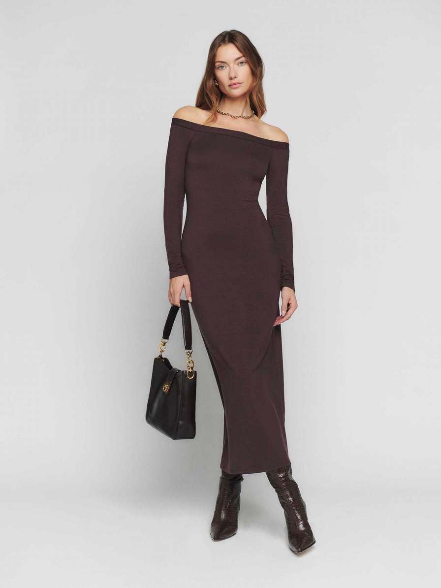 Women's Reformation Prudence Knit Dress Coffee | USA-658347