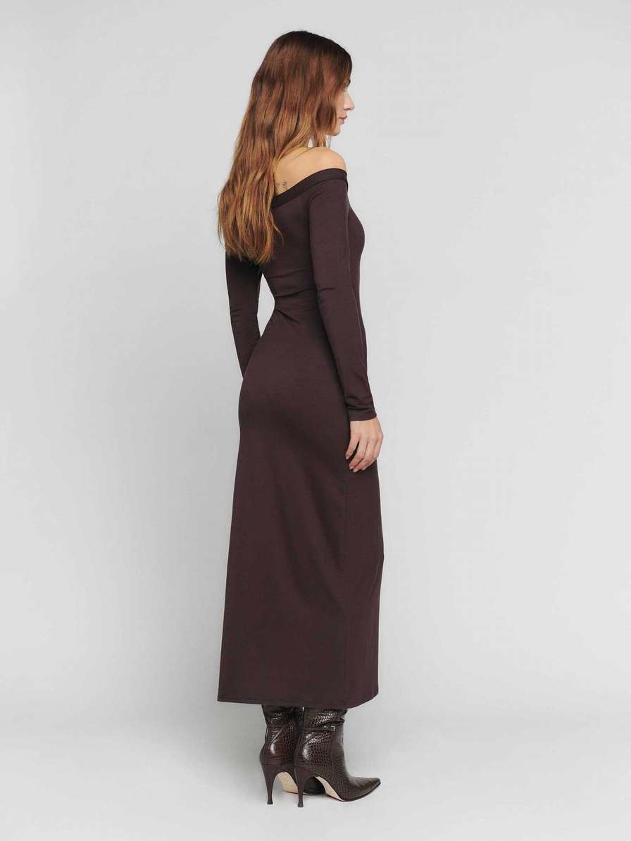 Women's Reformation Prudence Knit Dress Coffee | USA-658347