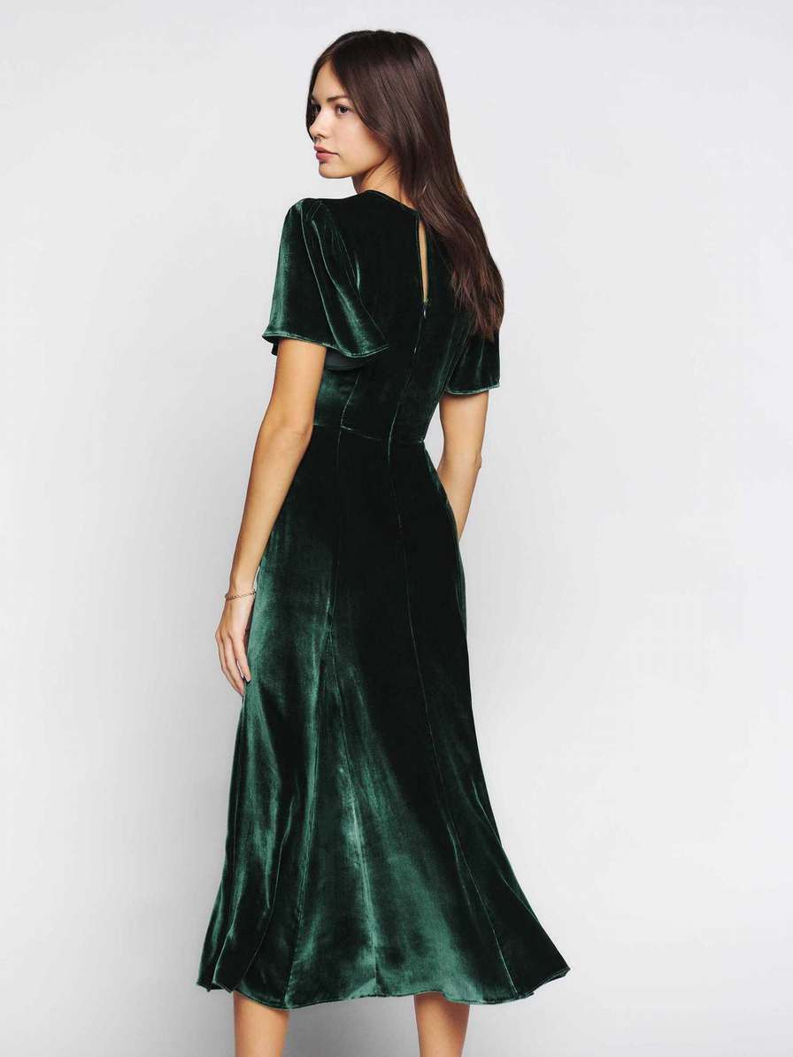 Women's Reformation Quinne Velvet Dress Black Green | USA-276308