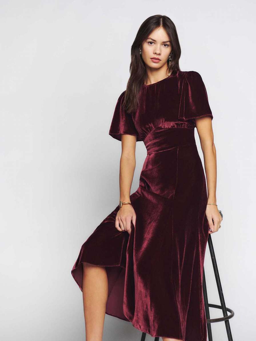 Women's Reformation Quinne Velvet Dress Fuchsia | USA-572684