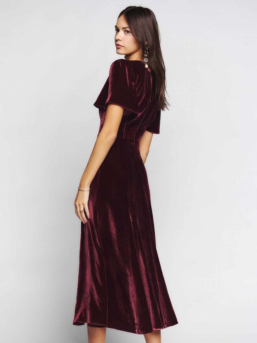 Women's Reformation Quinne Velvet Dress Fuchsia | USA-572684