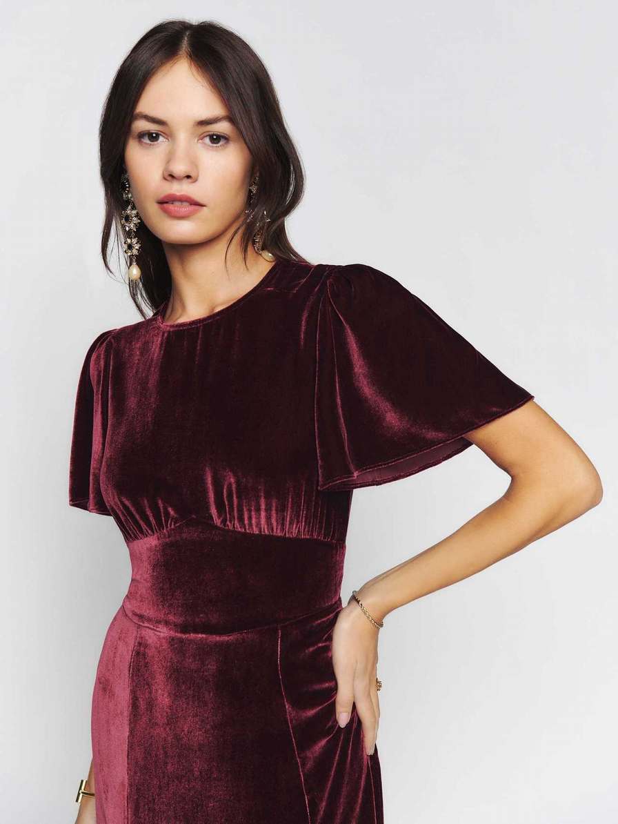 Women's Reformation Quinne Velvet Dress Fuchsia | USA-572684