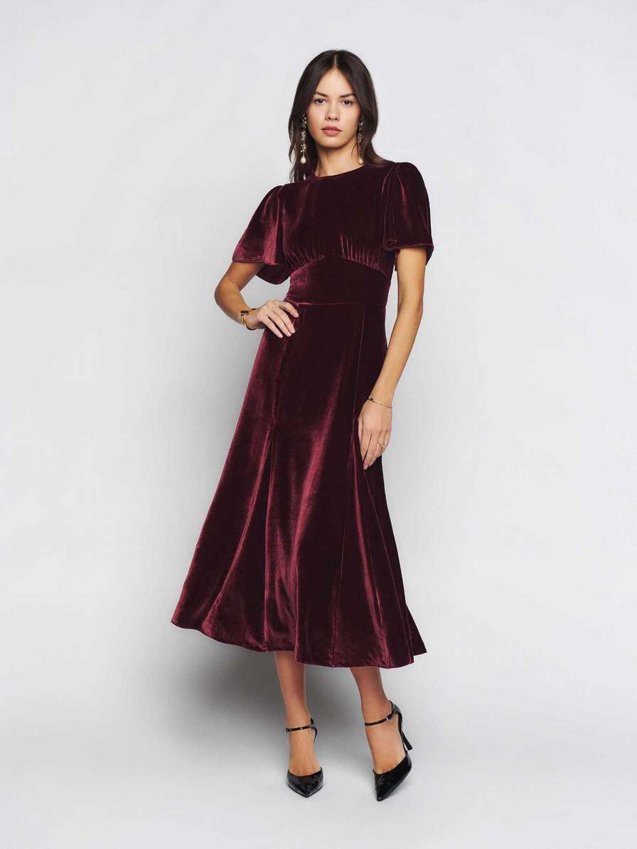 Women\'s Reformation Quinne Velvet Dress Fuchsia | USA-572684