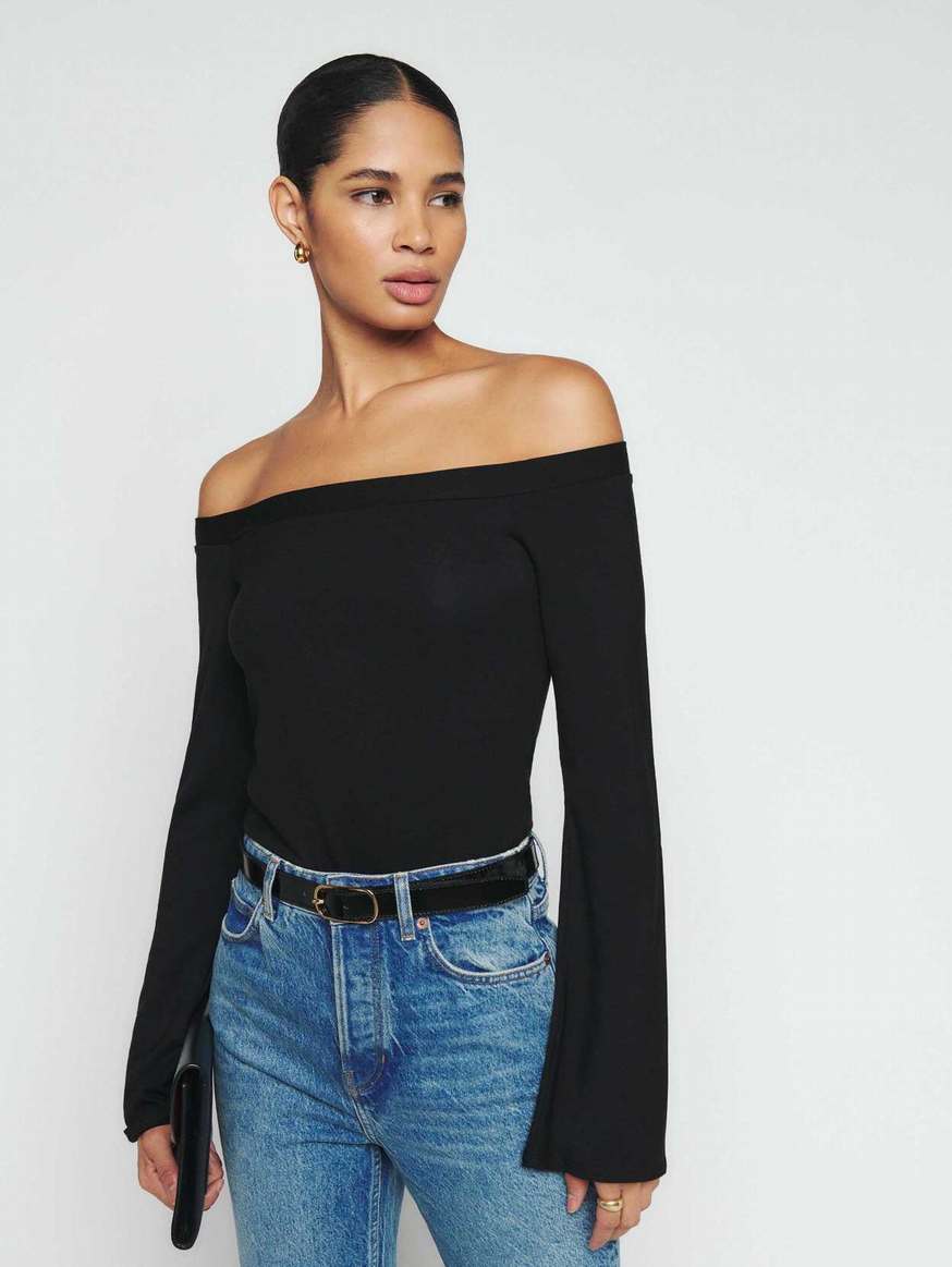 Women's Reformation Radley Knit Tops Black | USA-058123