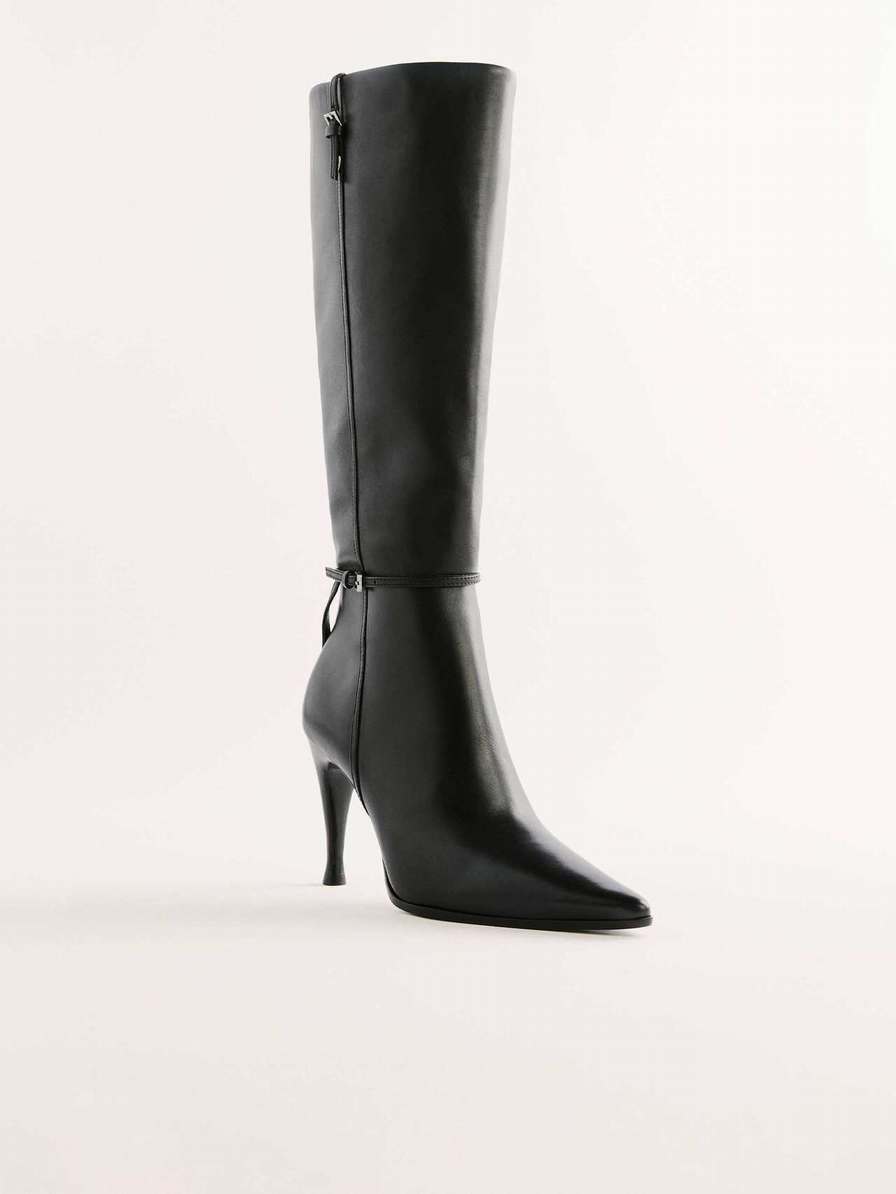 Women's Reformation Rena Buckle Knee-high Boots Black | USA-135704