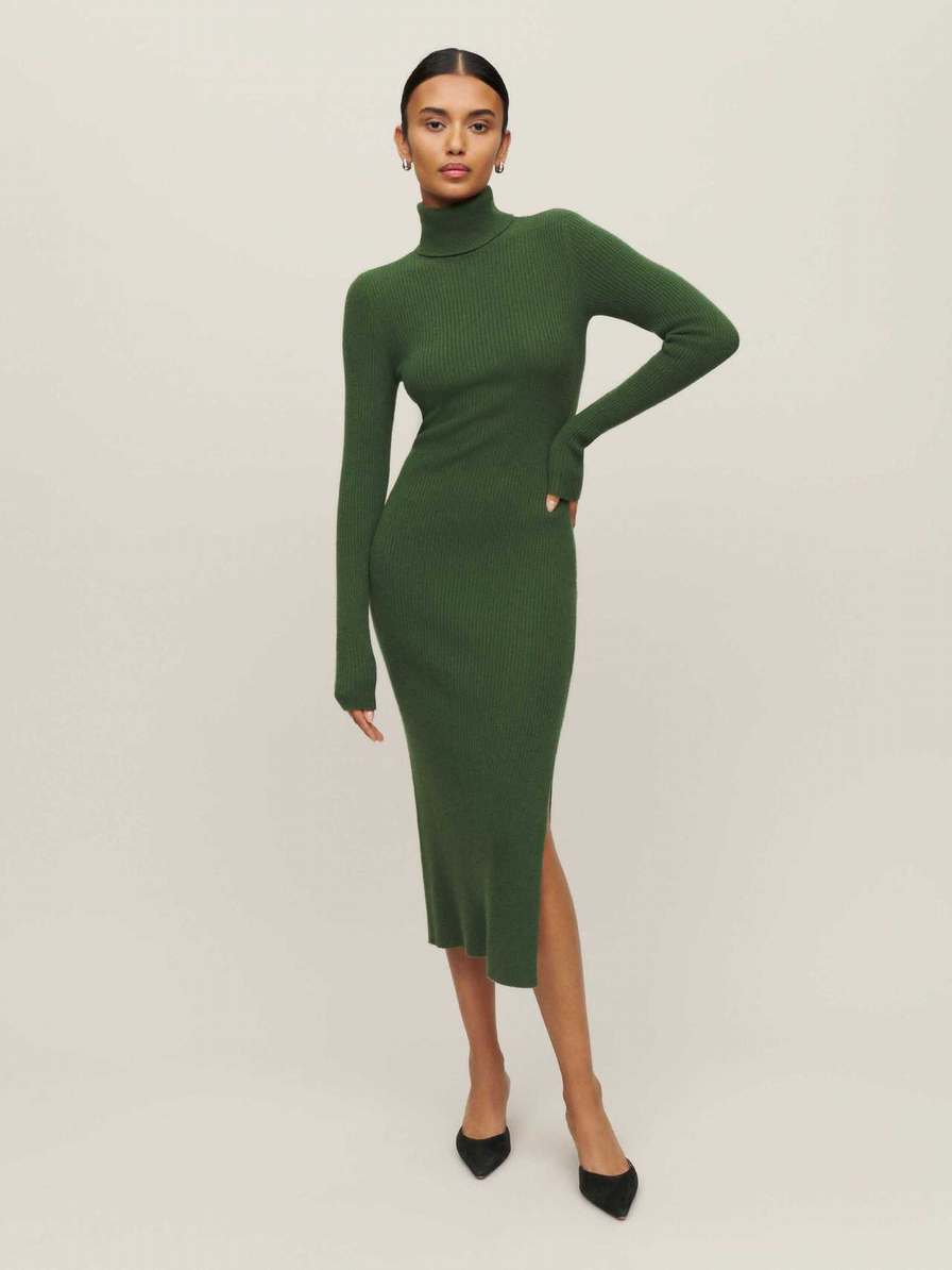 Women's Reformation Robin Cashmere Dress Dark Green | USA-6078231