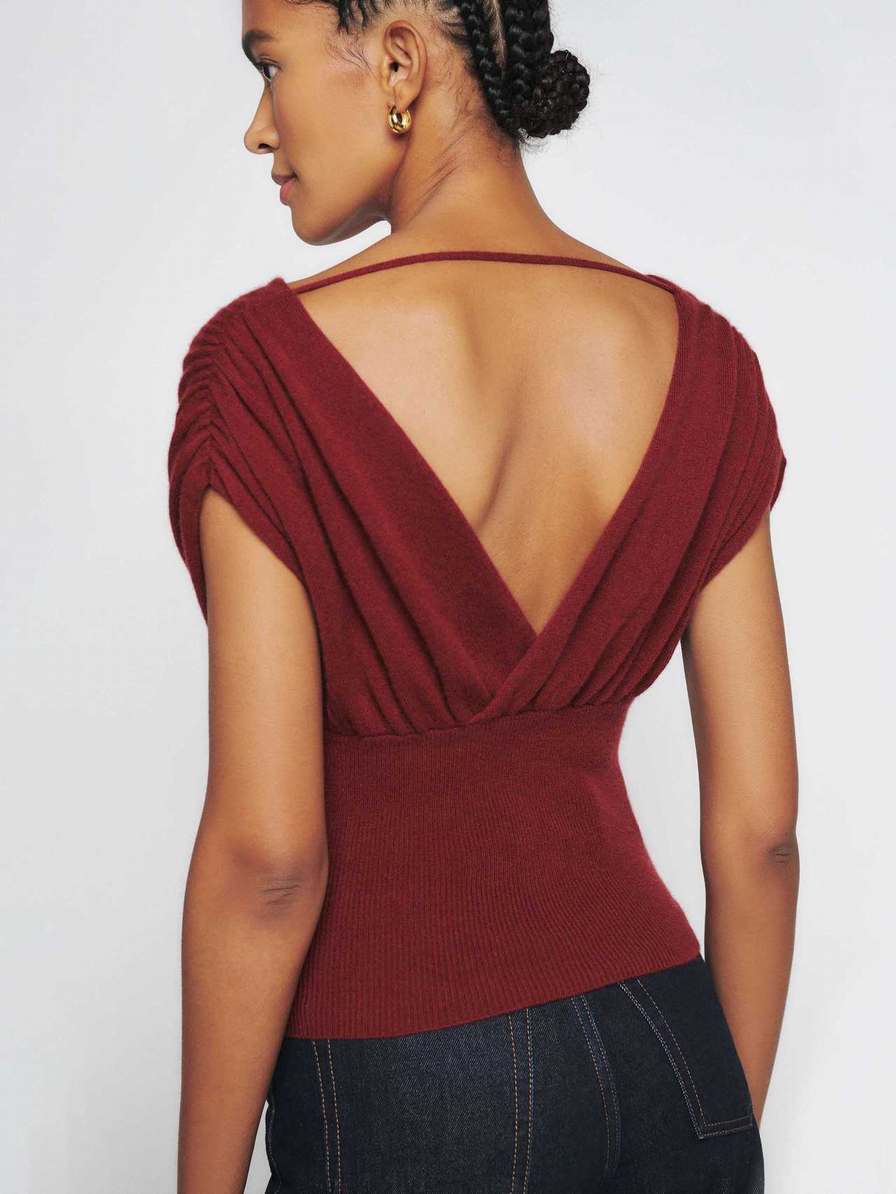 Women's Reformation Romi Cashmere Novelty Sweater Burgundy | USA-842731