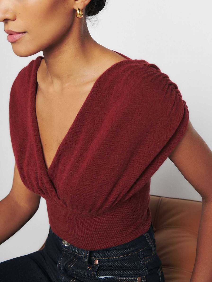 Women's Reformation Romi Cashmere Novelty Sweater Burgundy | USA-842731