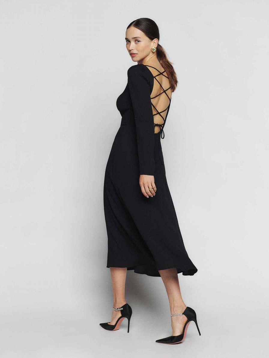 Women's Reformation Romie Dress Black | USA-1674038