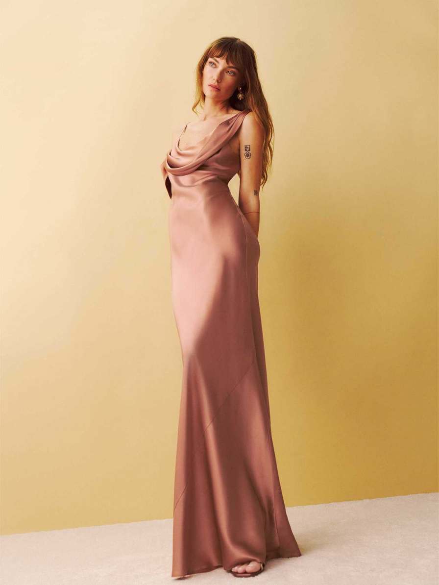 Women's Reformation Ronda Silk Dress Rose Gold | USA-1728364