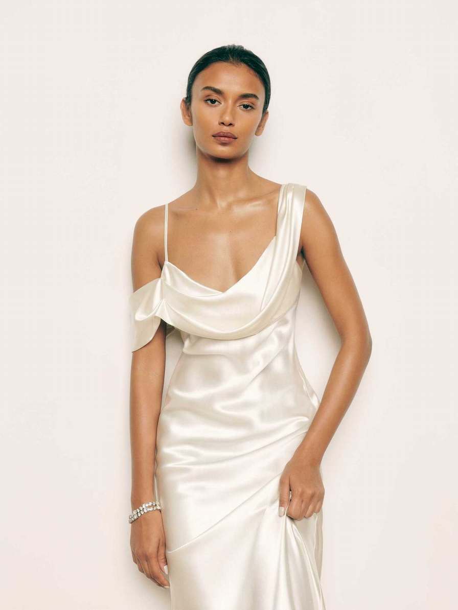 Women's Reformation Ronda Silk Dress White | USA-087432