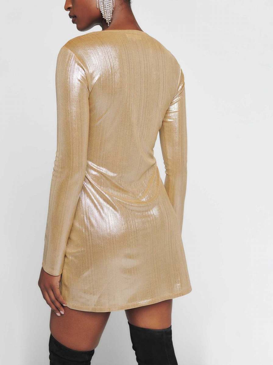 Women's Reformation Roxbury Knit Dress Gold Metal | USA-612534