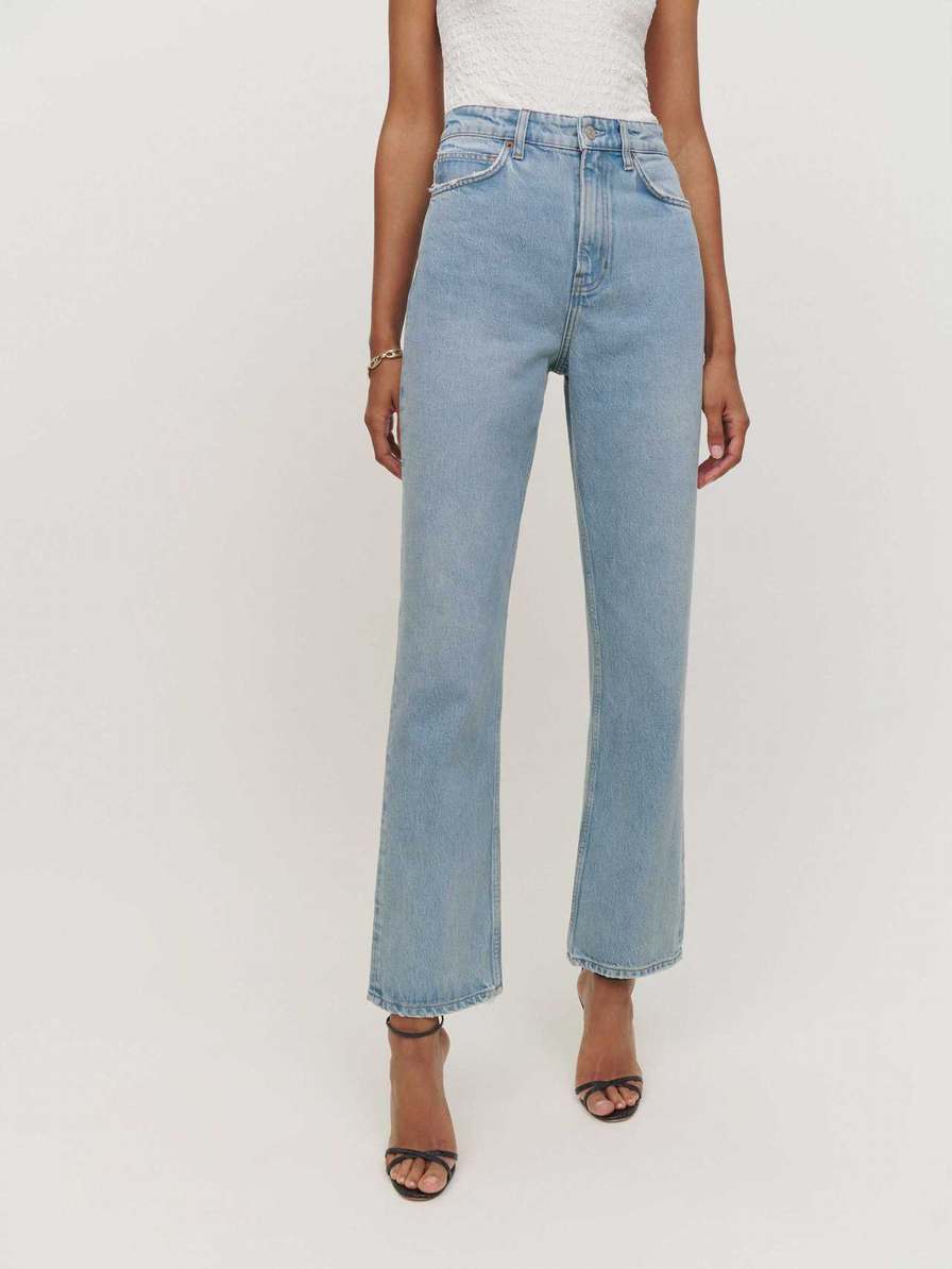 Women's Reformation Sandy High Rise Relaxed Straight Jeans Azure | USA-2461870