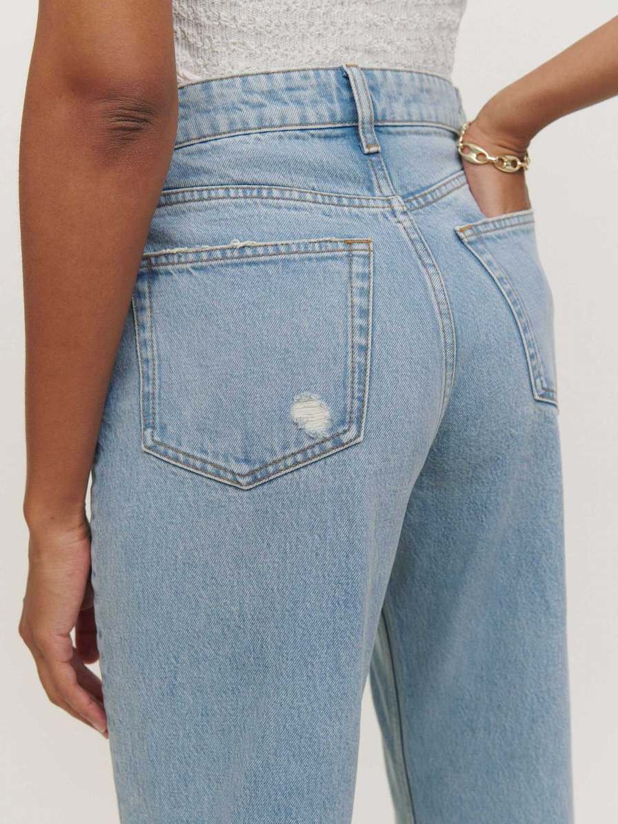 Women's Reformation Sandy High Rise Relaxed Straight Jeans Azure | USA-2461870