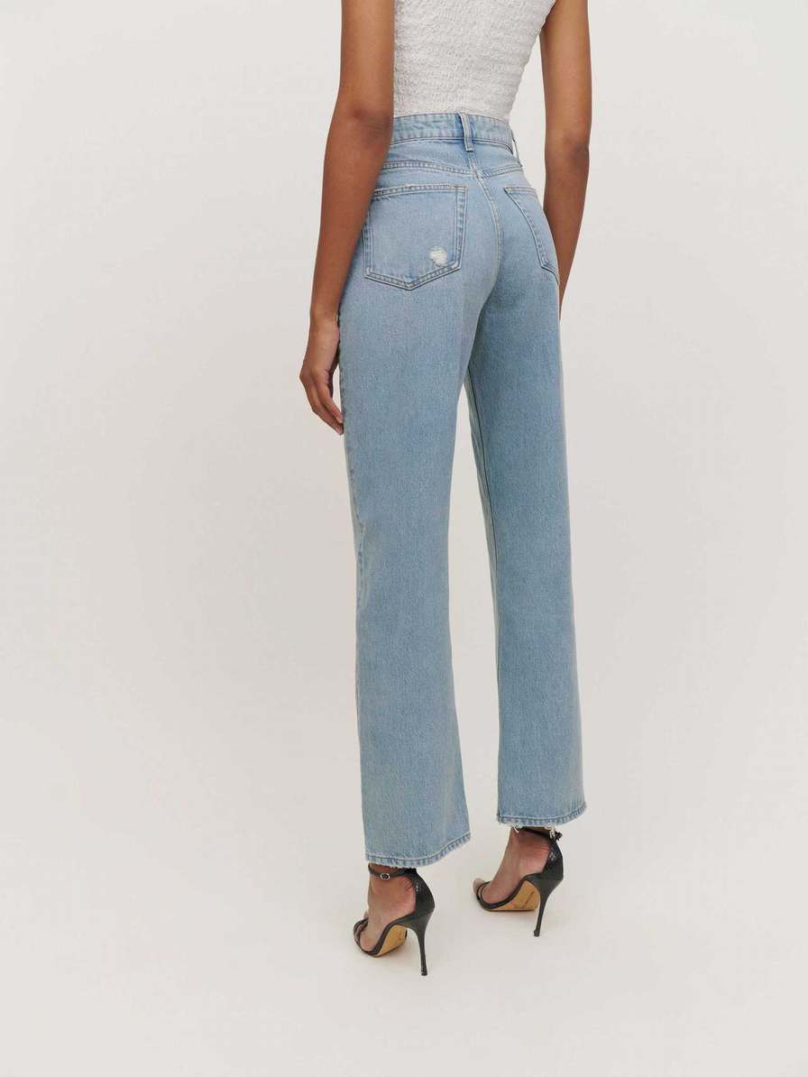 Women's Reformation Sandy High Rise Relaxed Straight Jeans Azure | USA-2461870