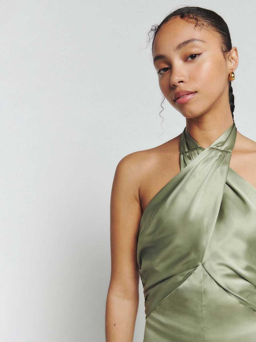 Women's Reformation Sasha Silk Jumpsuit Dark Green | USA-106583