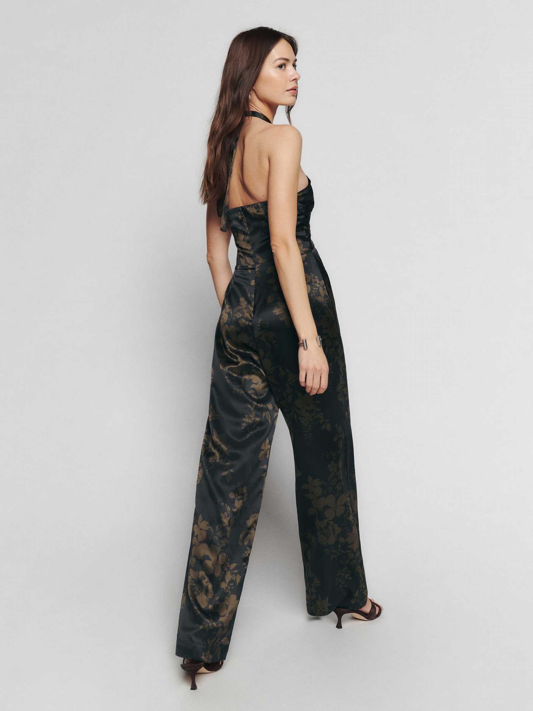 Women's Reformation Sasha Silk Jumpsuit Night Garden | USA-268017