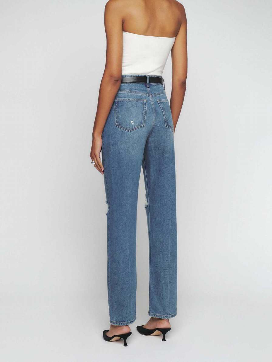 Women's Reformation Selena High Rise Relaxed Jeans Blue | USA-721384