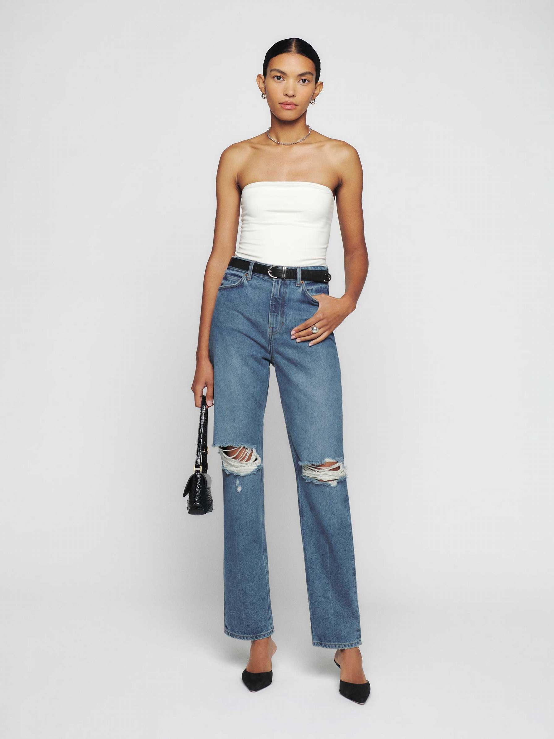 Women's Reformation Selena High Rise Relaxed Jeans Blue | USA-721384