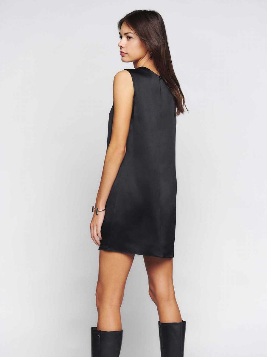 Women's Reformation Serina Silk Dress Black | USA-584120