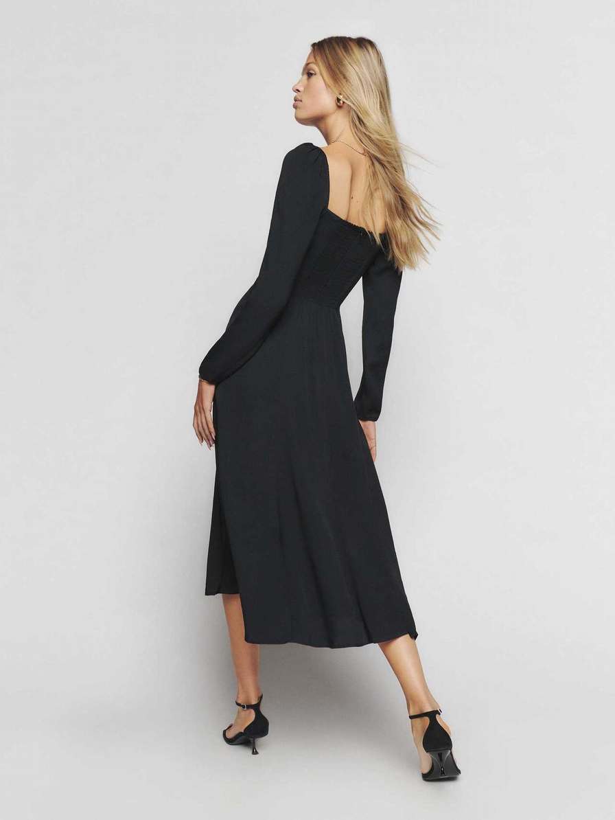 Women's Reformation Sigmund Dress Black | USA-8167503