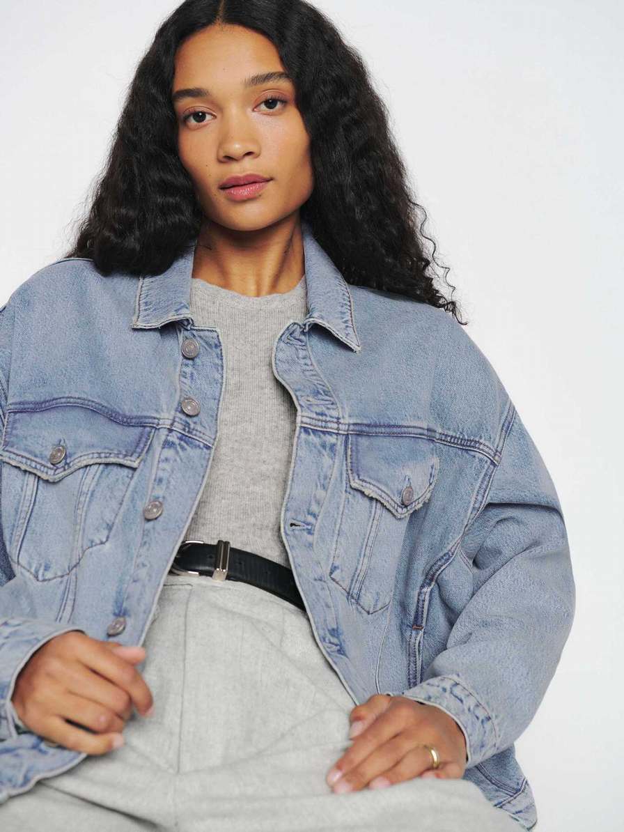 Women's Reformation Simone Oversized Jackets Light Blue | USA-820416