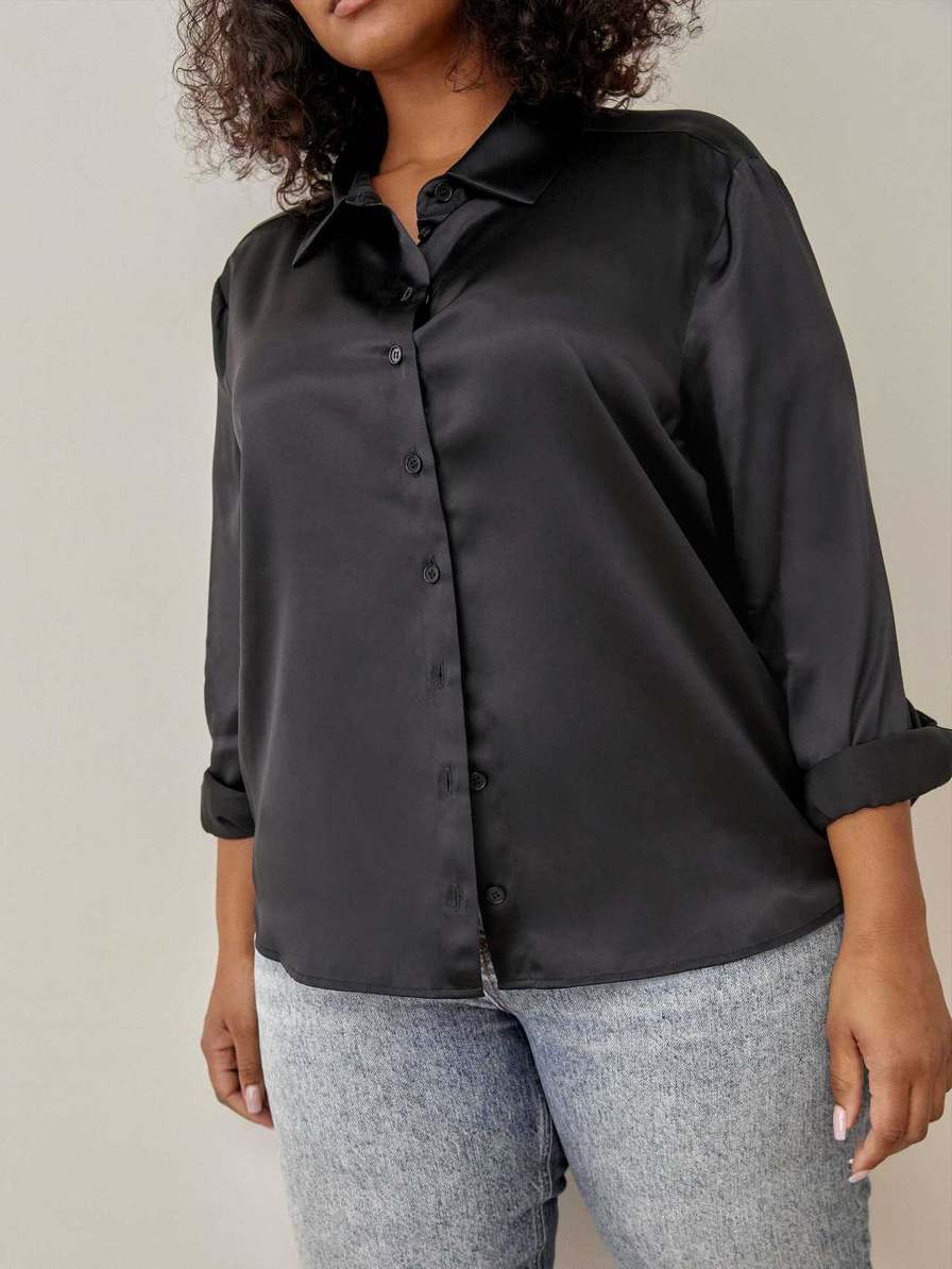 Women's Reformation Sky Relaxed Silk Tops Black | USA-407218