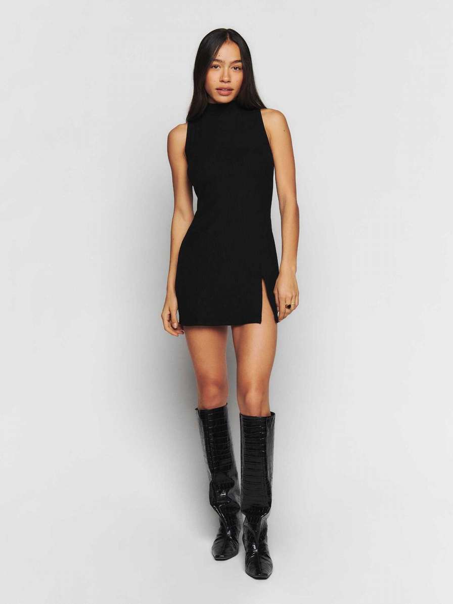 Women's Reformation Skylar Knit Dress Black | USA-4651387