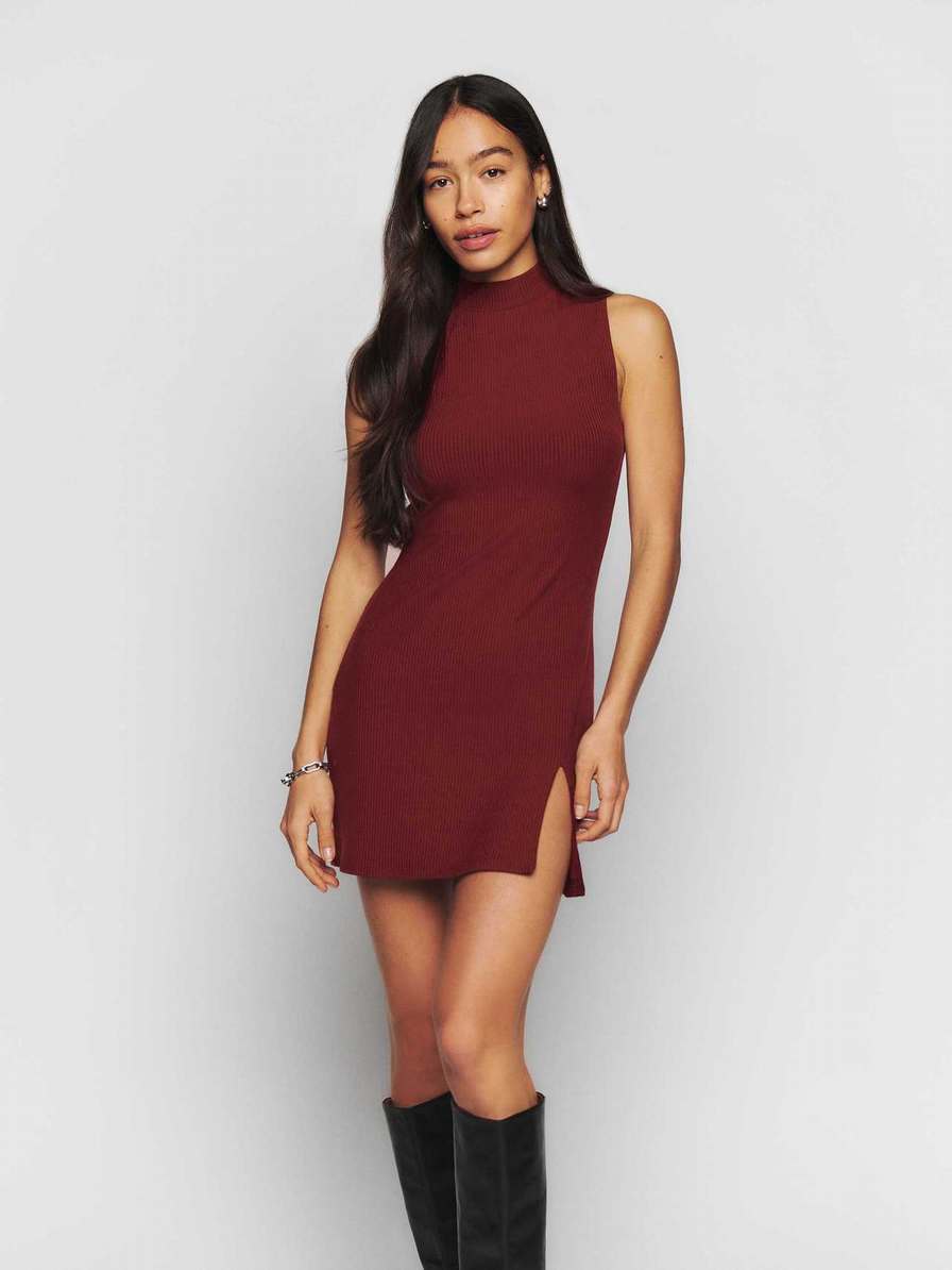 Women's Reformation Skylar Knit Dress Burgundy | USA-065372