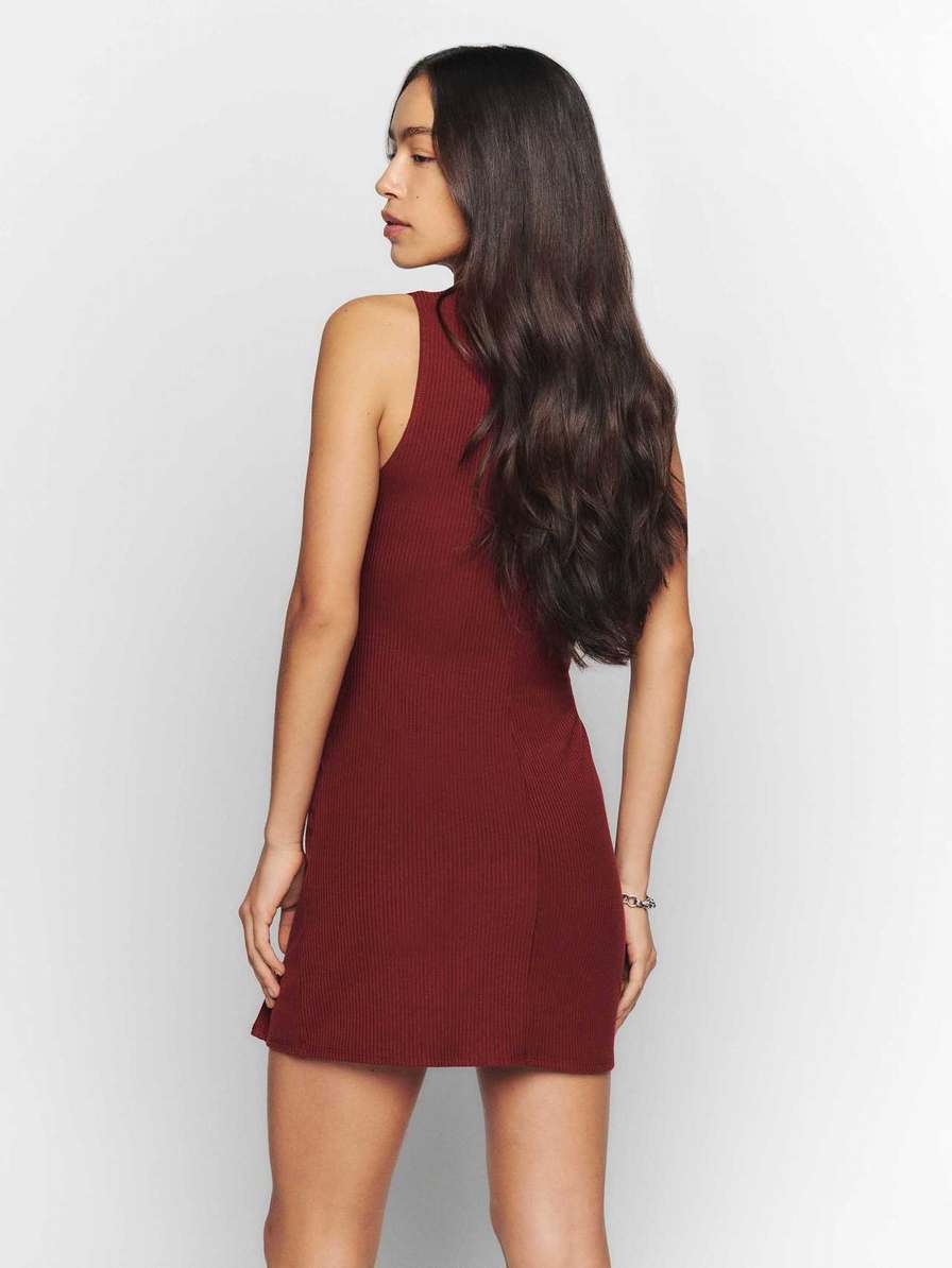 Women's Reformation Skylar Knit Dress Burgundy | USA-065372