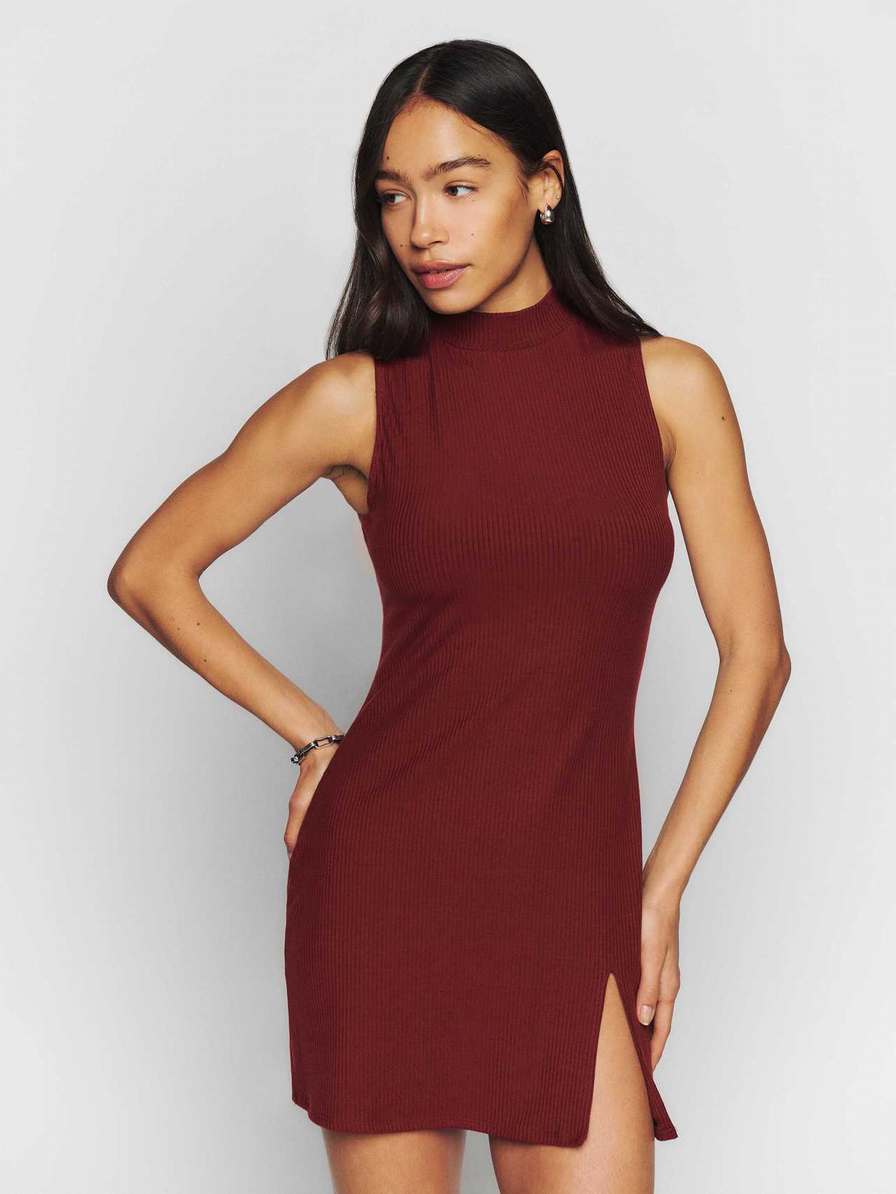 Women's Reformation Skylar Knit Dress Burgundy | USA-065372