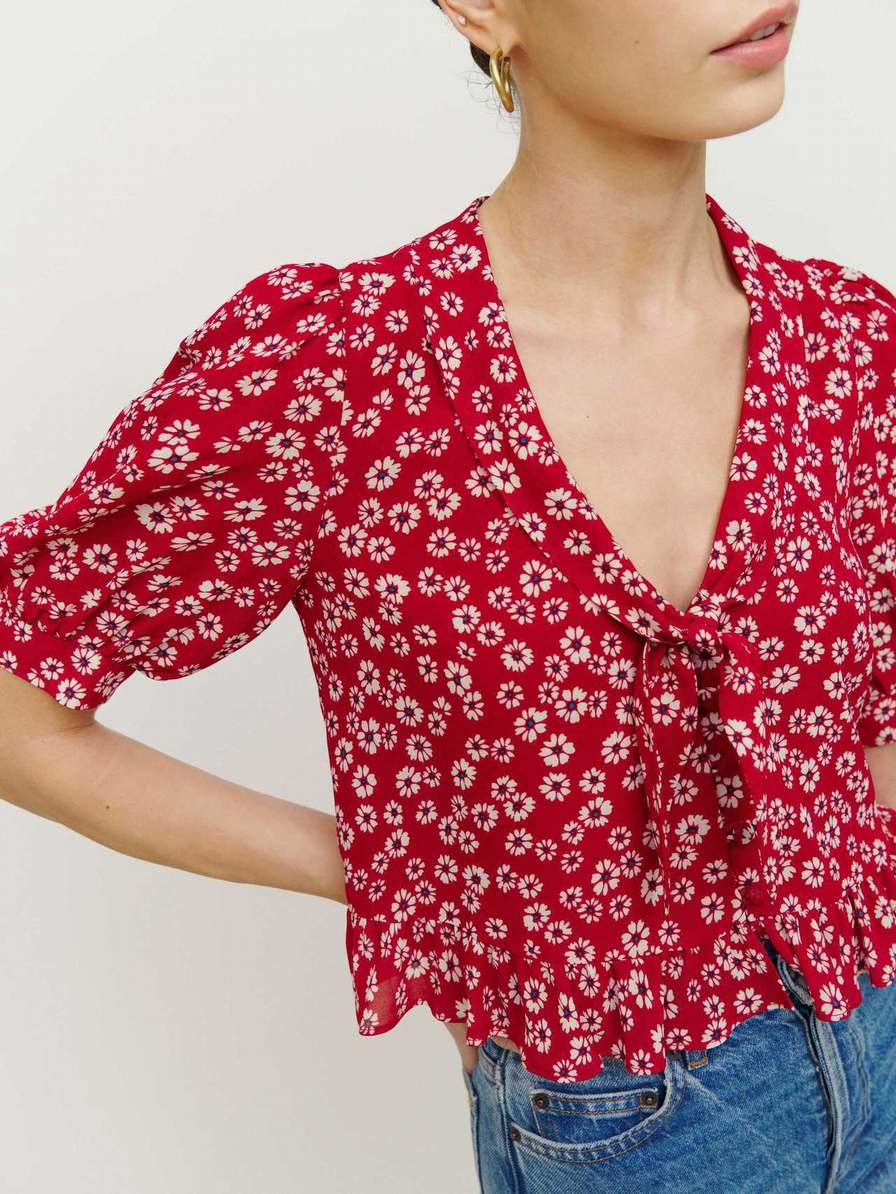 Women's Reformation Sloane Tops Red / Flower | USA-0132785