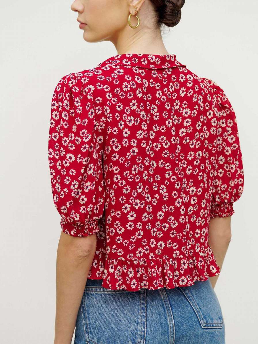 Women's Reformation Sloane Tops Red / Flower | USA-0132785