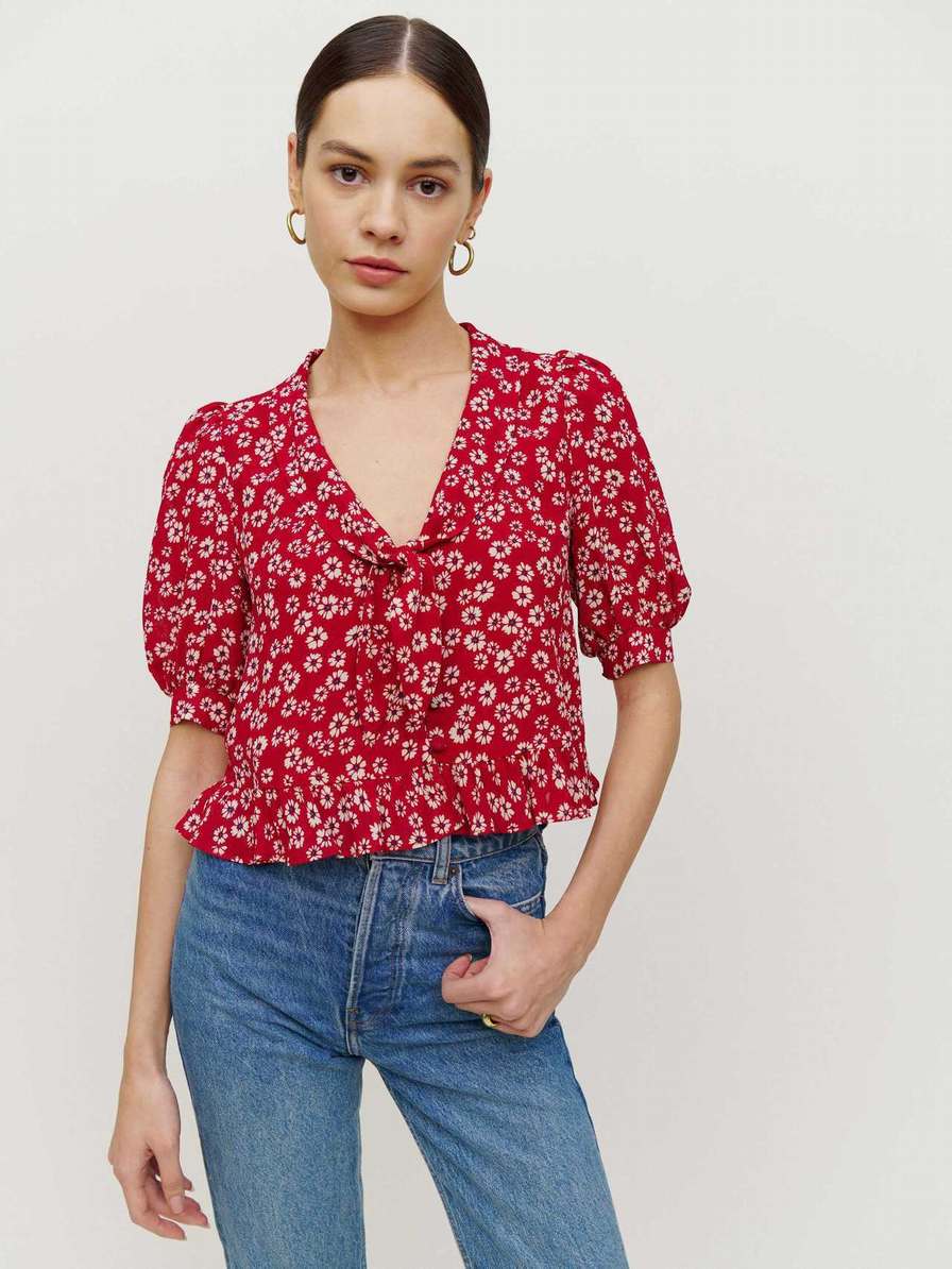 Women's Reformation Sloane Tops Red / Flower | USA-0132785