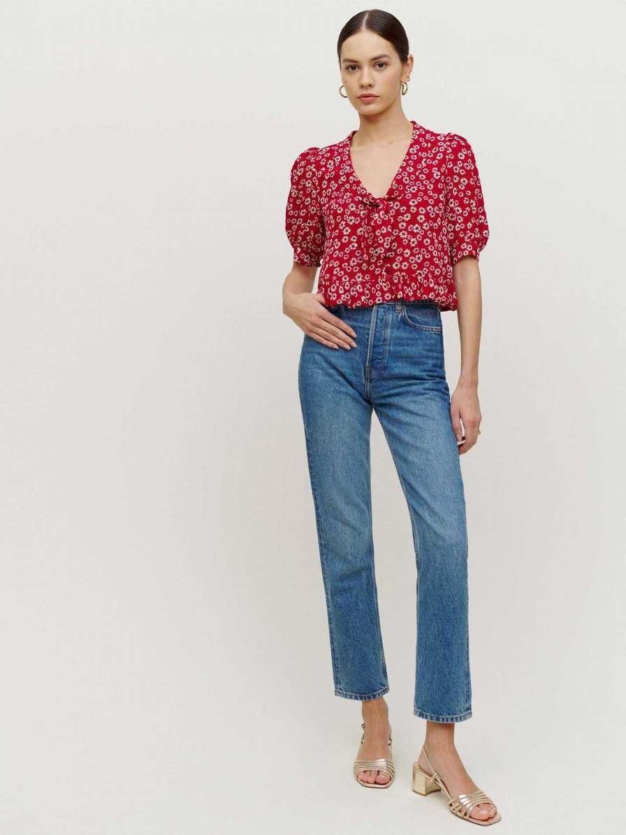 Women's Reformation Sloane Tops Red / Flower | USA-0132785