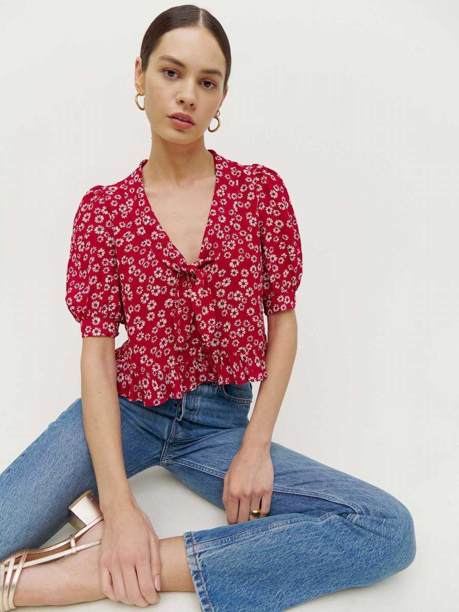 Women\'s Reformation Sloane Tops Red / Flower | USA-0132785