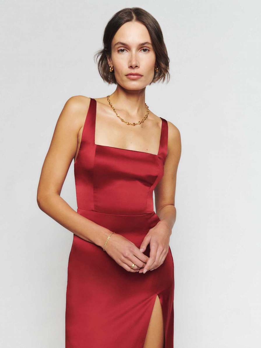 Women's Reformation Solay Silk Dress Red | USA-312840