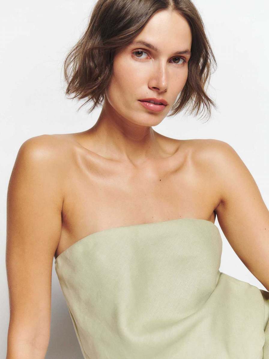 Women's Reformation Spritz Linen Tops Light Green | USA-567120