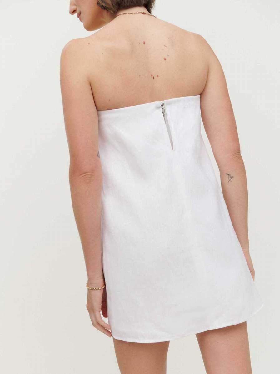 Women's Reformation Stella Linen Dress White | USA-8074651