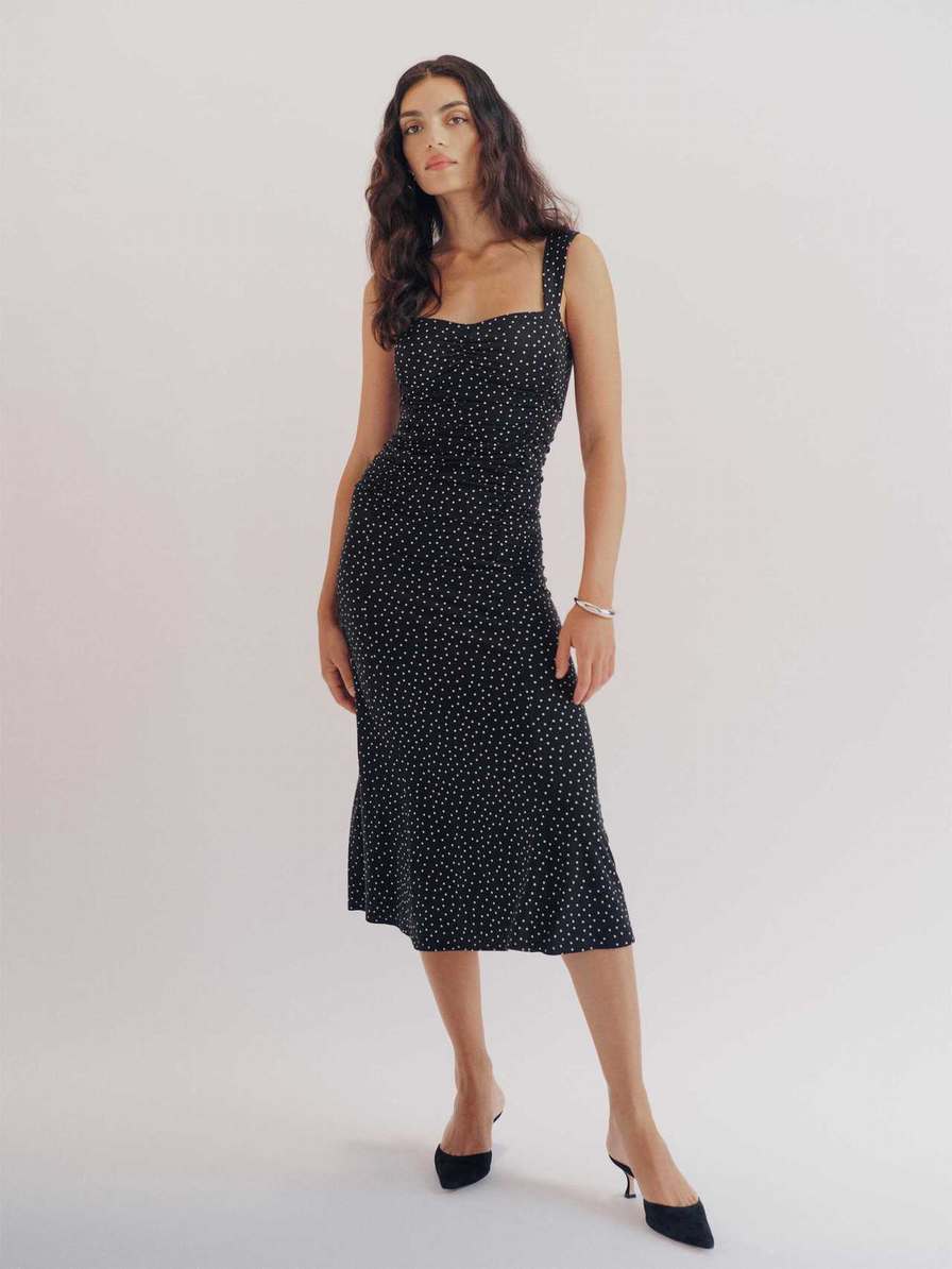 Women's Reformation Suvi Knit Dress Black / White | USA-514673