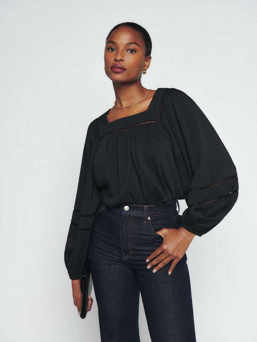 Women's Reformation Suzanne Tops Black | USA-732401