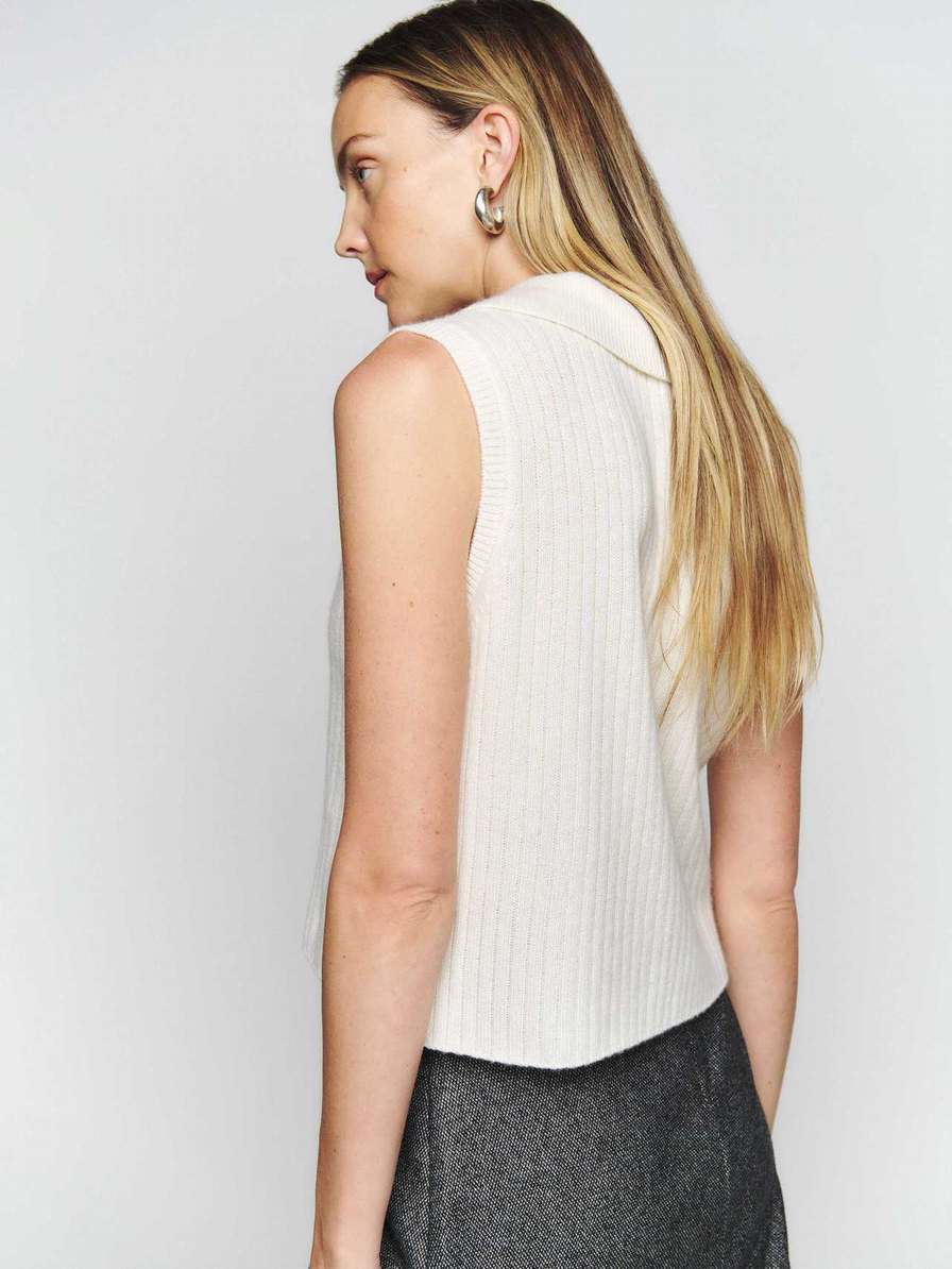 Women's Reformation Sydney Cashmere Collared Sweater White | USA-210465