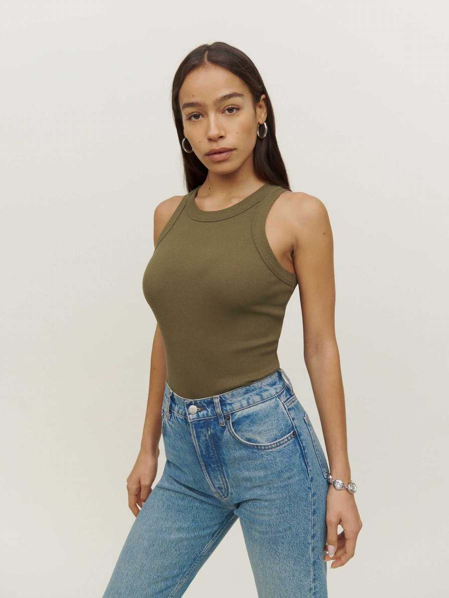 Women's Reformation Tasha Tanks Dark Olive | USA-401382