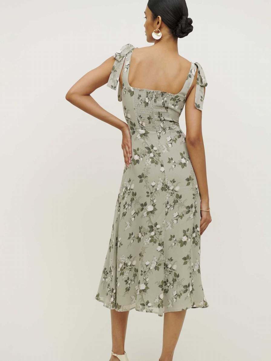 Women's Reformation Twilight Dress Light Green / Flower | USA-386045