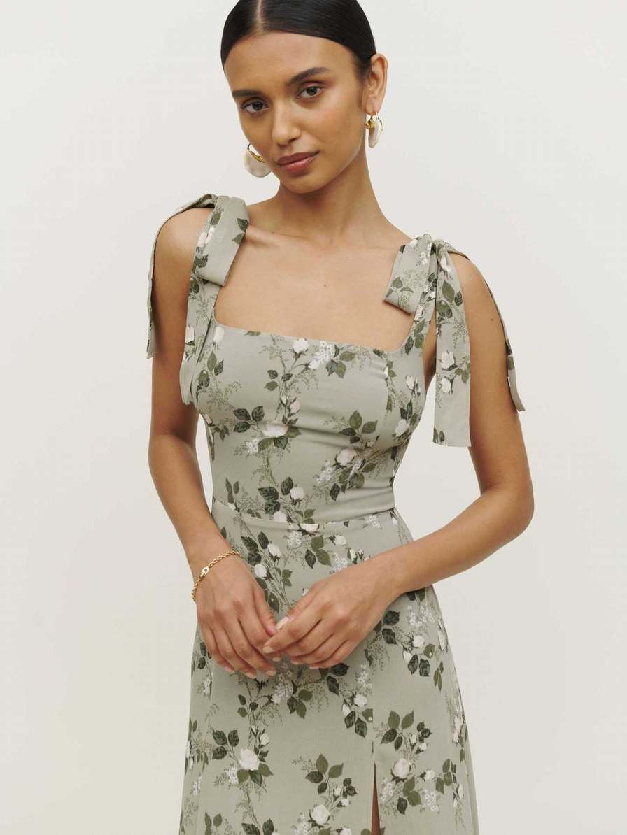 Women's Reformation Twilight Dress Light Green / Flower | USA-386045