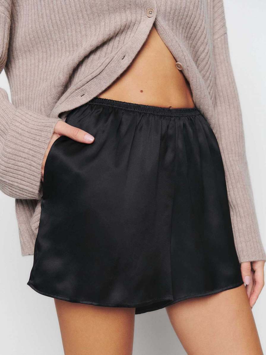 Women's Reformation Val Silk Shorts Black | USA-7021863